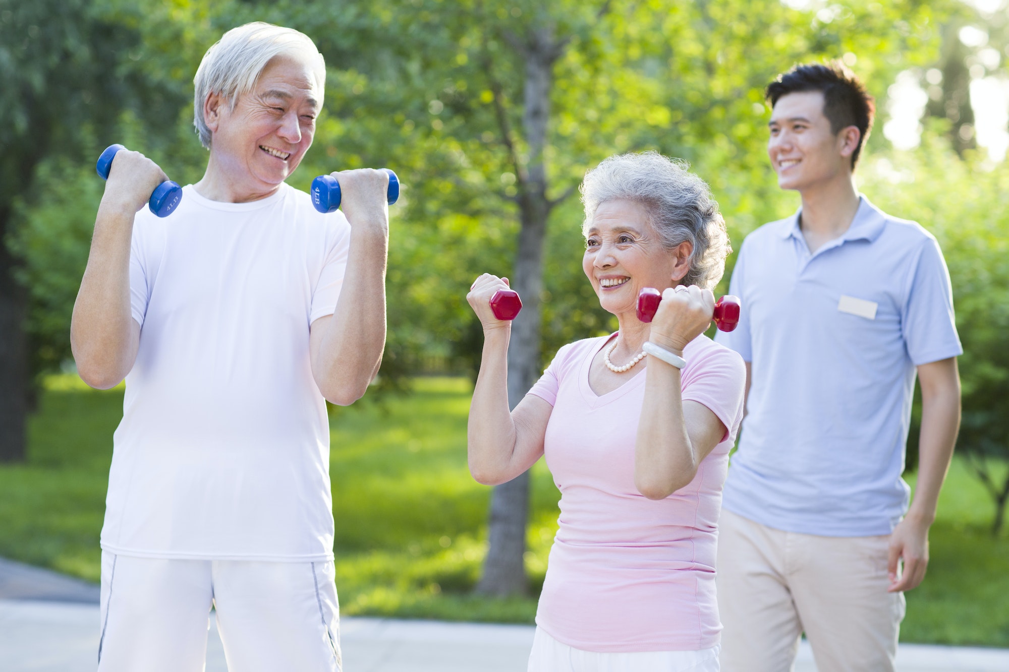Seniors exercising in nursing home